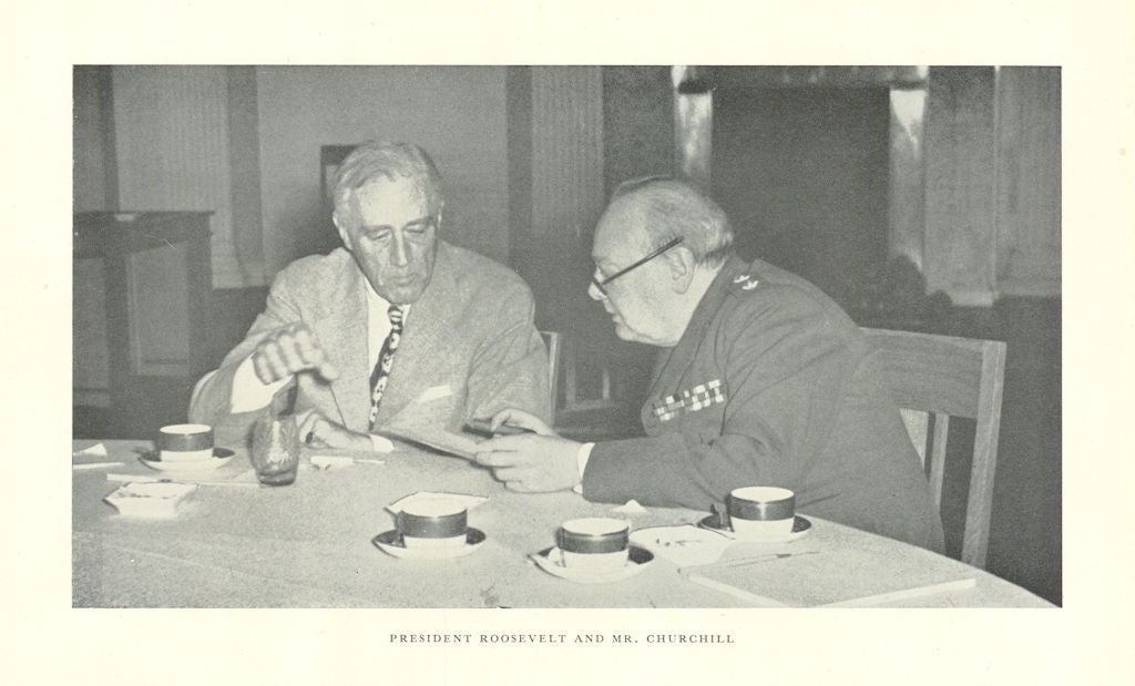 Mr. Churchill and President Roosevelt. World War Two 1956 old vintage print
